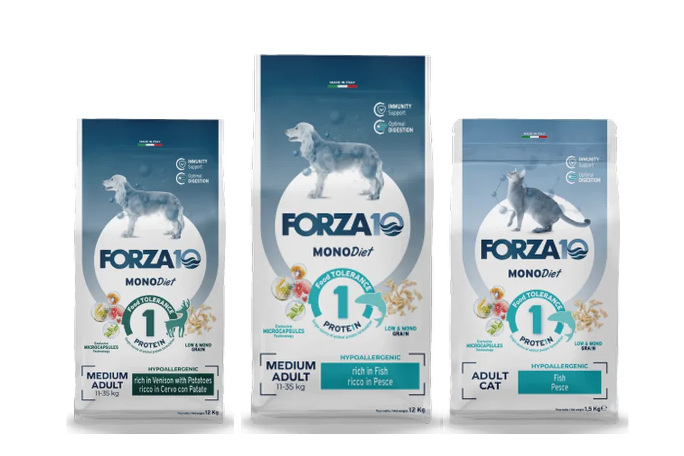 Opakowania karm suchych Forza10 MonoDiet dla psów i kotów